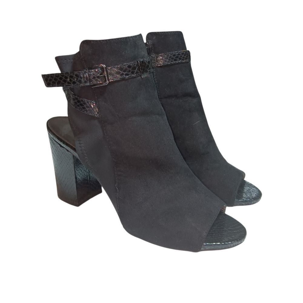 Hot Tomato Black Open-Toe Ankle Boots Chunky Heel Sz 11